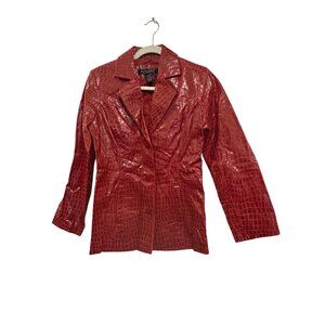 Dialogue Embossed Croc Leather Womens XS Red Blazer Jacket Coat